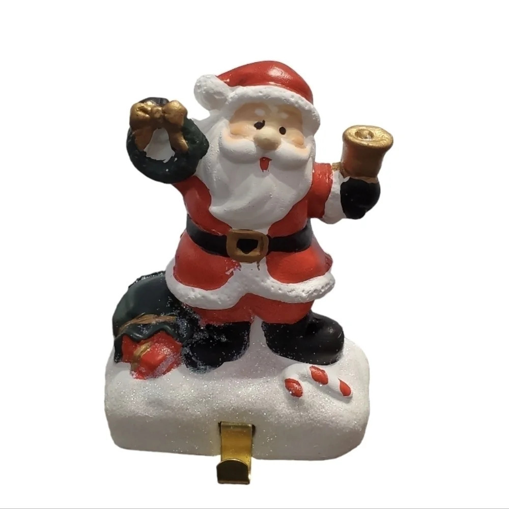 New Christmas Holiday Cement Santa Claus Stocking Holder Hanger